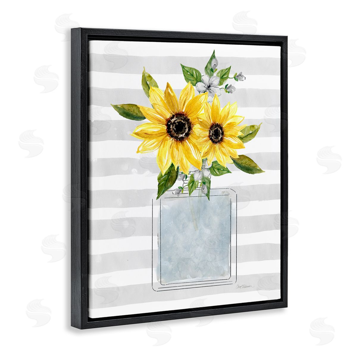 Carol Robinson Flower Blossoms Perfume Bottle Vase Casual Stripes Black Floating Frame Canvas Wall Art Print