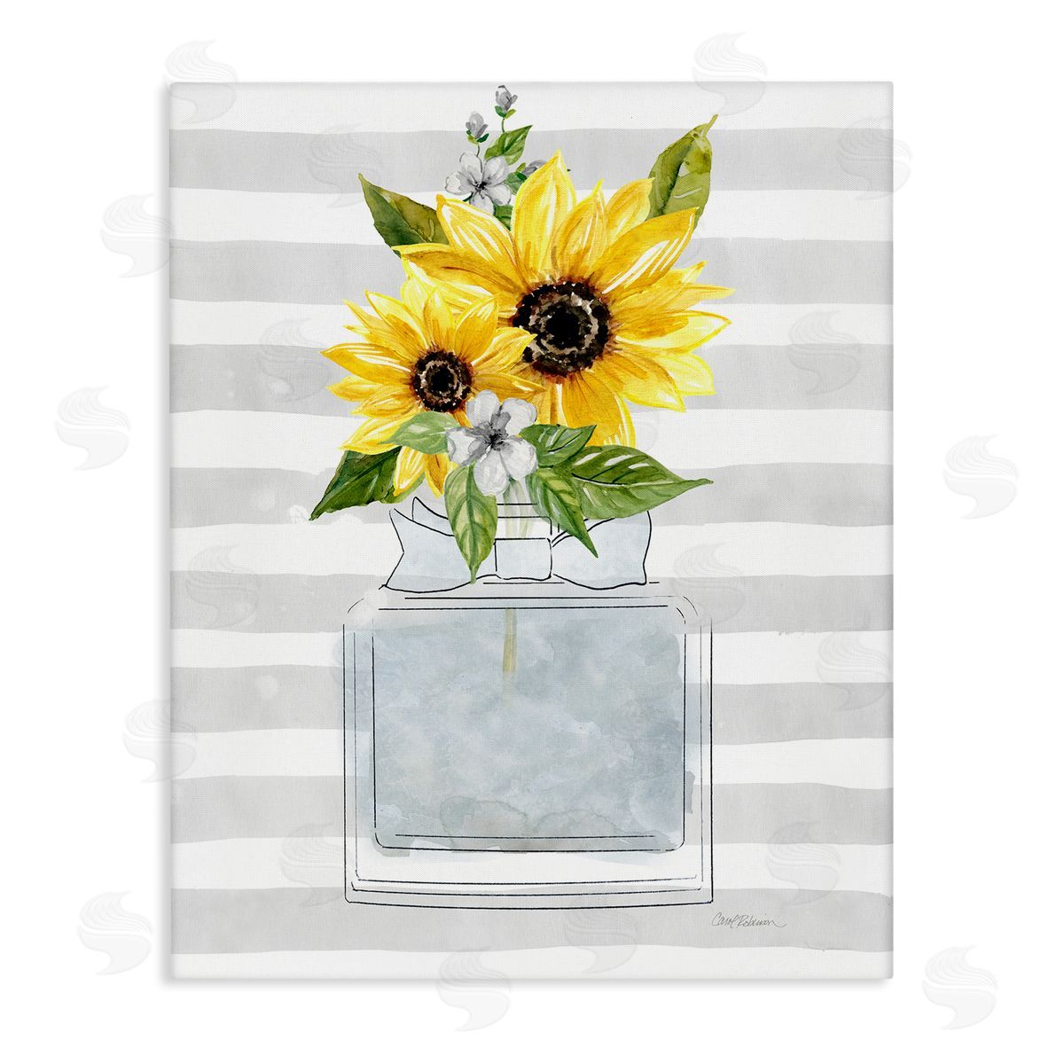 Carol Robinson Vivid Floral Arrangement Glam Perfume Bottle Stripes Stretched Canvas Wall Art Print