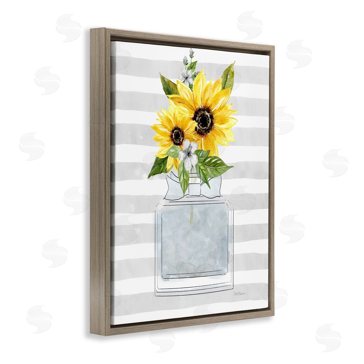 Carol Robinson Vivid Floral Arrangement Glam Perfume Bottle Stripes Brown Floating Frame Canvas Wall Art Print