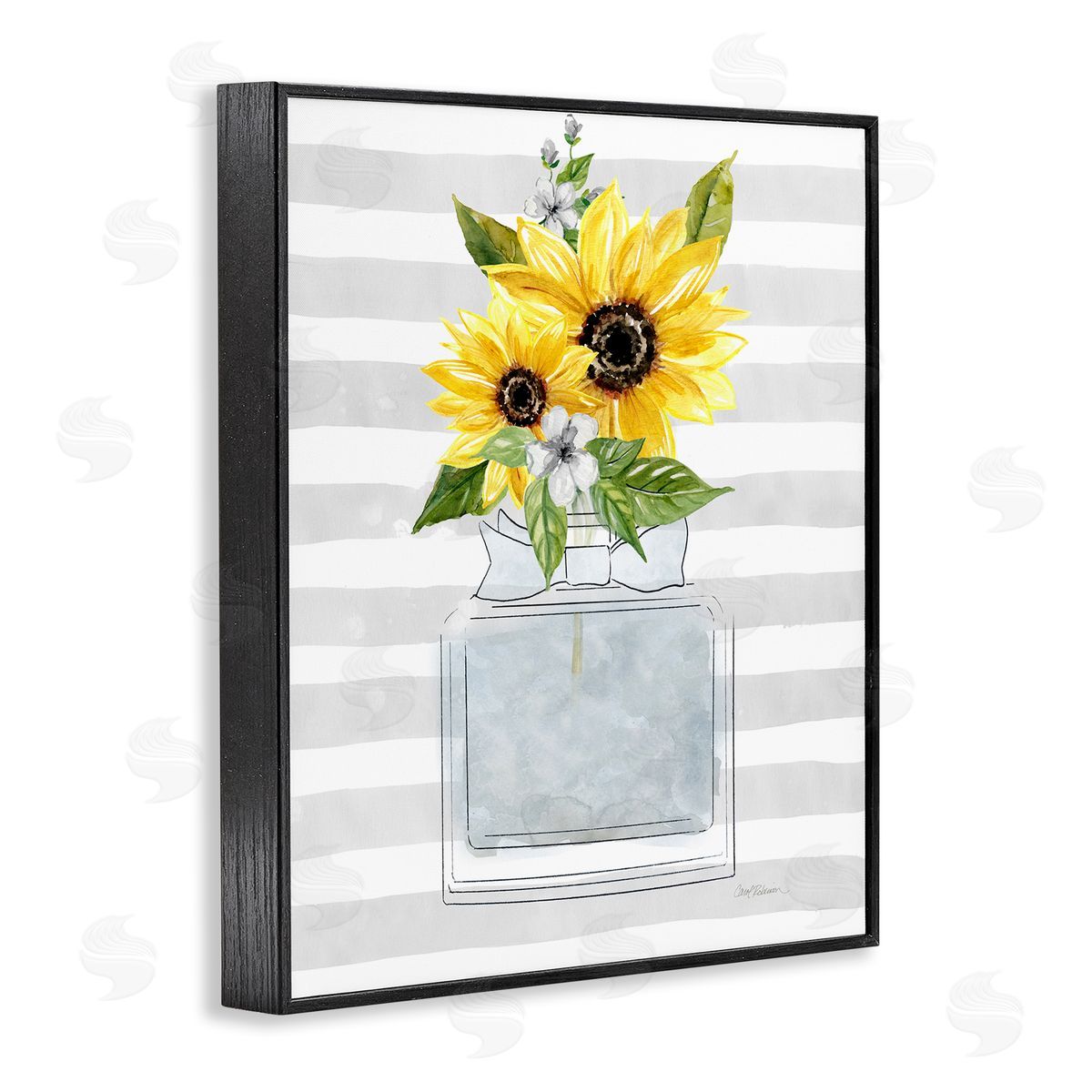 Carol Robinson Vivid Floral Arrangement Glam Perfume Bottle Stripes Black Framed Giclee Wall Art Print