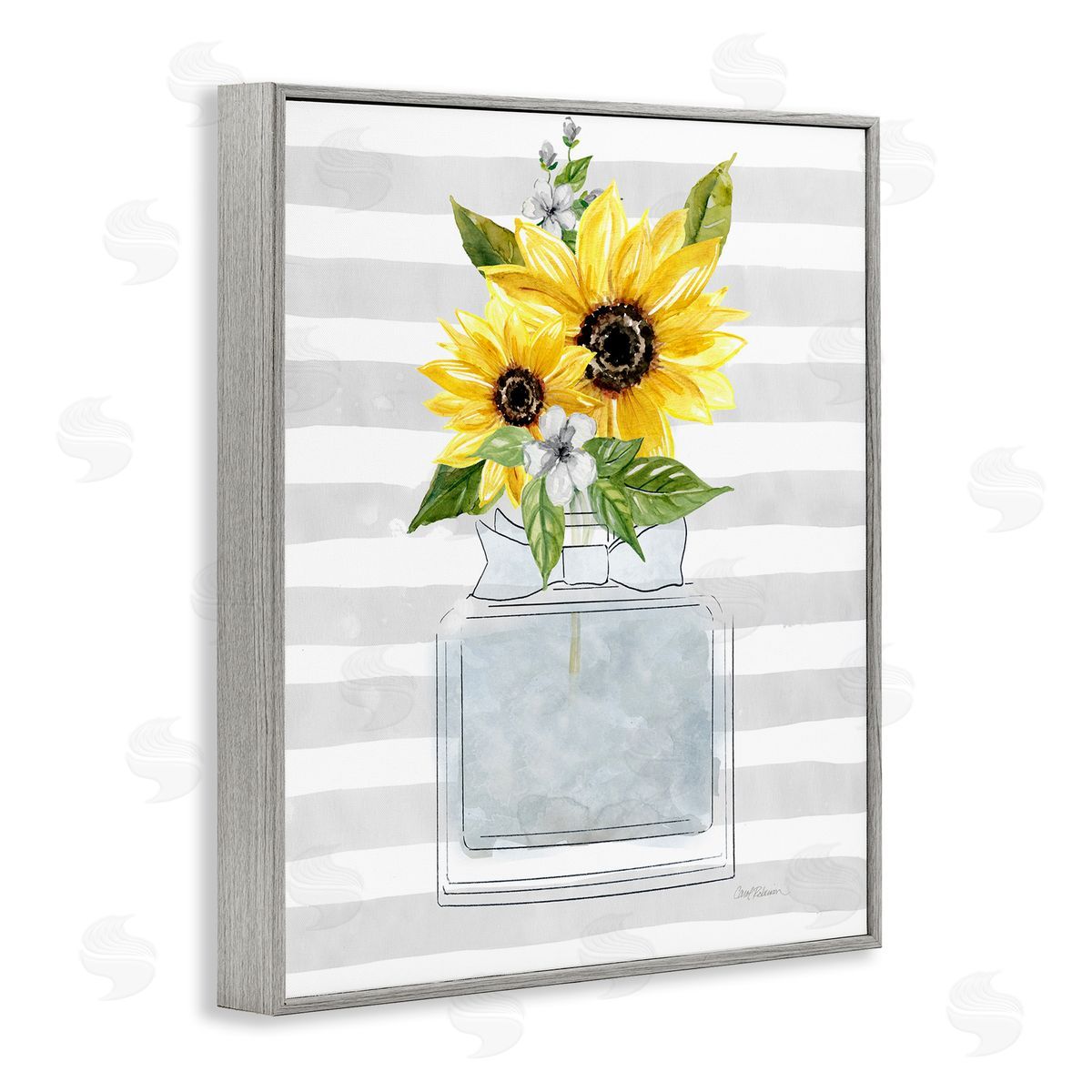 Carol Robinson Vivid Floral Arrangement Glam Perfume Bottle Stripes Gray Framed Giclee Wall Art Print