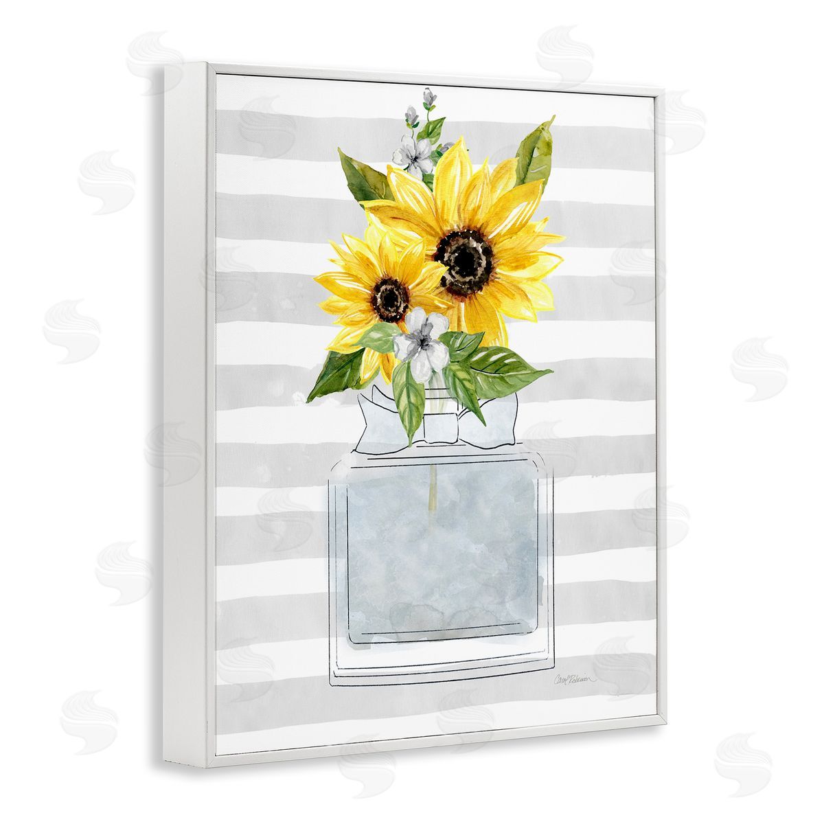 Carol Robinson Vivid Floral Arrangement Glam Perfume Bottle Stripes White Framed Giclee Wall Art Print