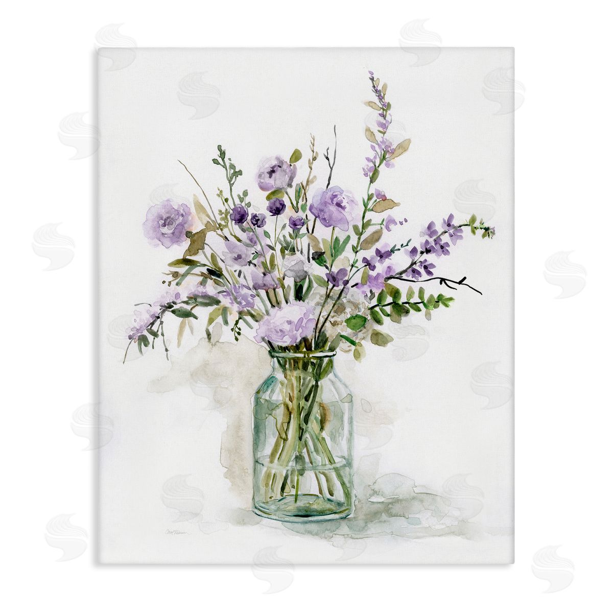 Carol Robinson Dainty Lavender Blooms Arrangement Classic Glass Vase Stretched Canvas Wall Art Print