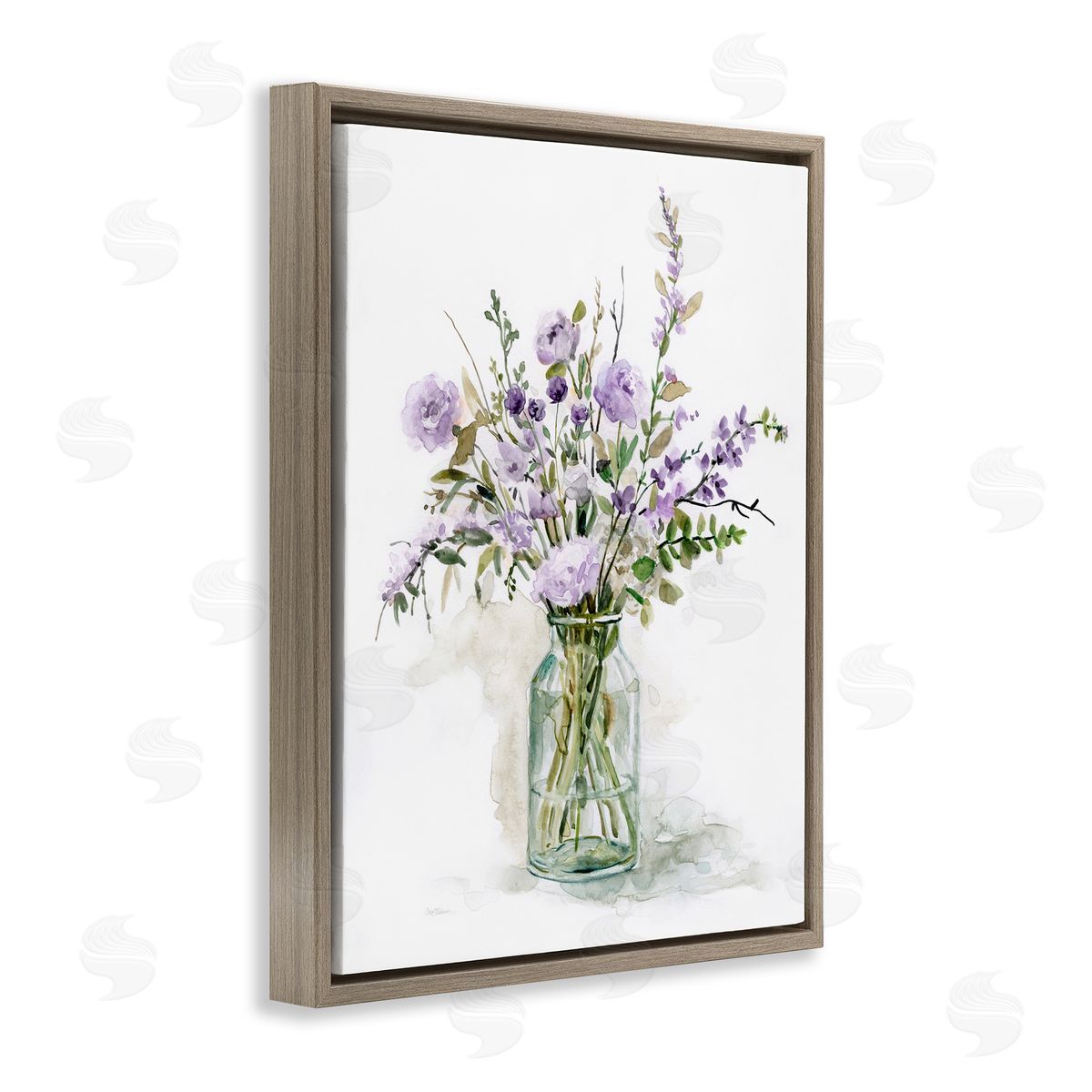 Carol Robinson Dainty Lavender Blooms Arrangement Classic Glass Vase Brown Floating Frame Canvas Wall Art Print