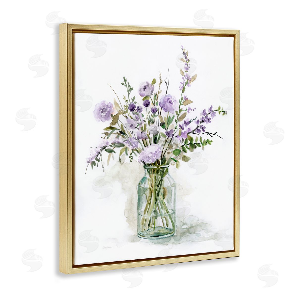 Carol Robinson Dainty Lavender Blooms Arrangement Classic Glass Vase Gold Floating Frame Canvas Wall Art Print