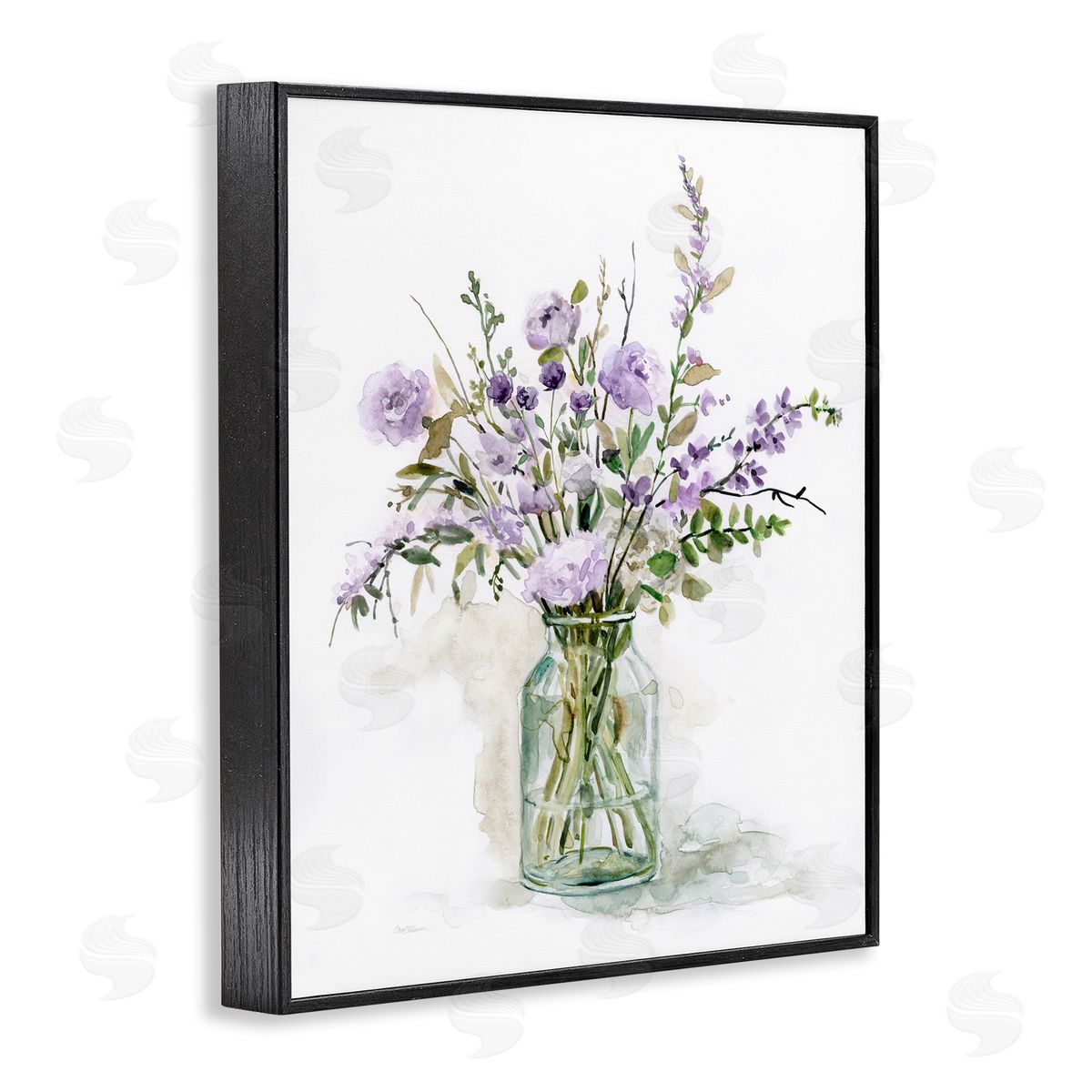Carol Robinson Dainty Lavender Blooms Arrangement Classic Glass Vase Black Framed Giclee Wall Art Print