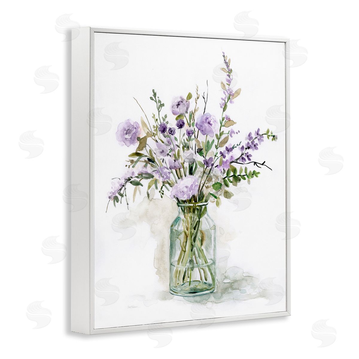 Carol Robinson Dainty Lavender Blooms Arrangement Classic Glass Vase White Framed Giclee Wall Art Print