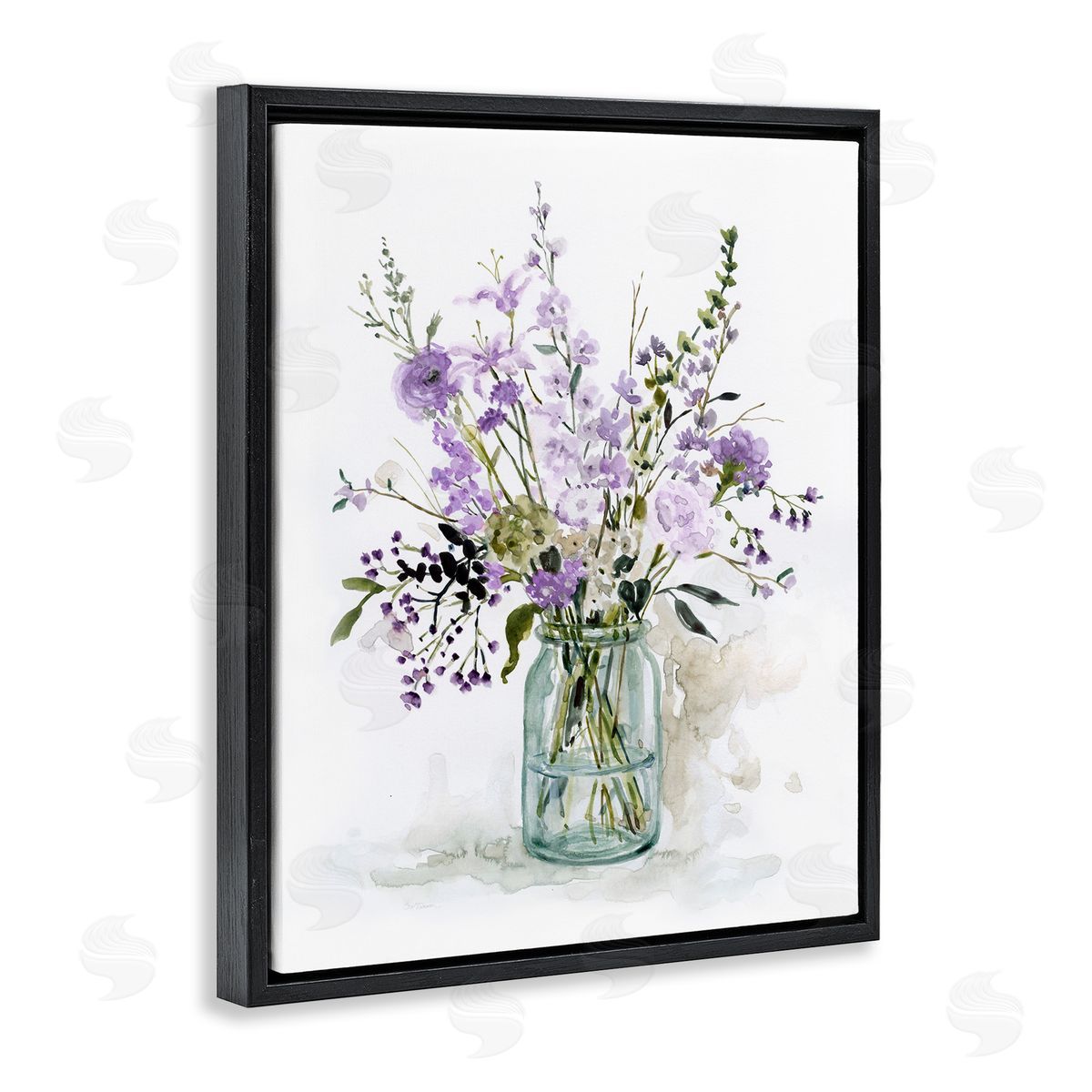 Traditional Mixed Purple Botanicals Black Floating Frame Canvas Wall Art, Home Decor by Carol Robinson