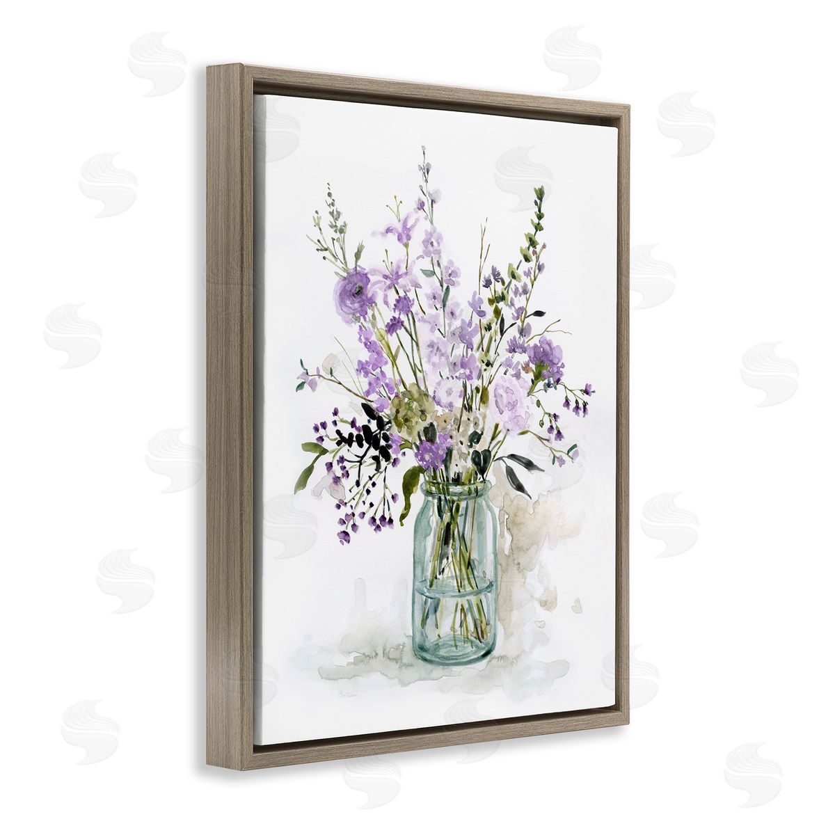 Traditional Mixed Purple Botanicals Brown Floating Frame Canvas Wall Art, Home Decor by Carol Robinson
