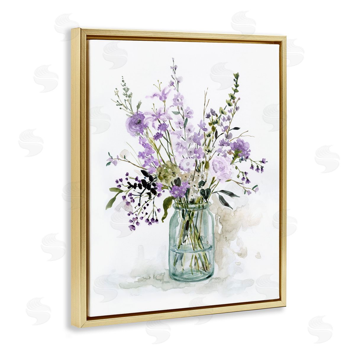 Traditional Mixed Purple Botanicals Gold Floating Frame Canvas Wall Art, Home Decor by Carol Robinson