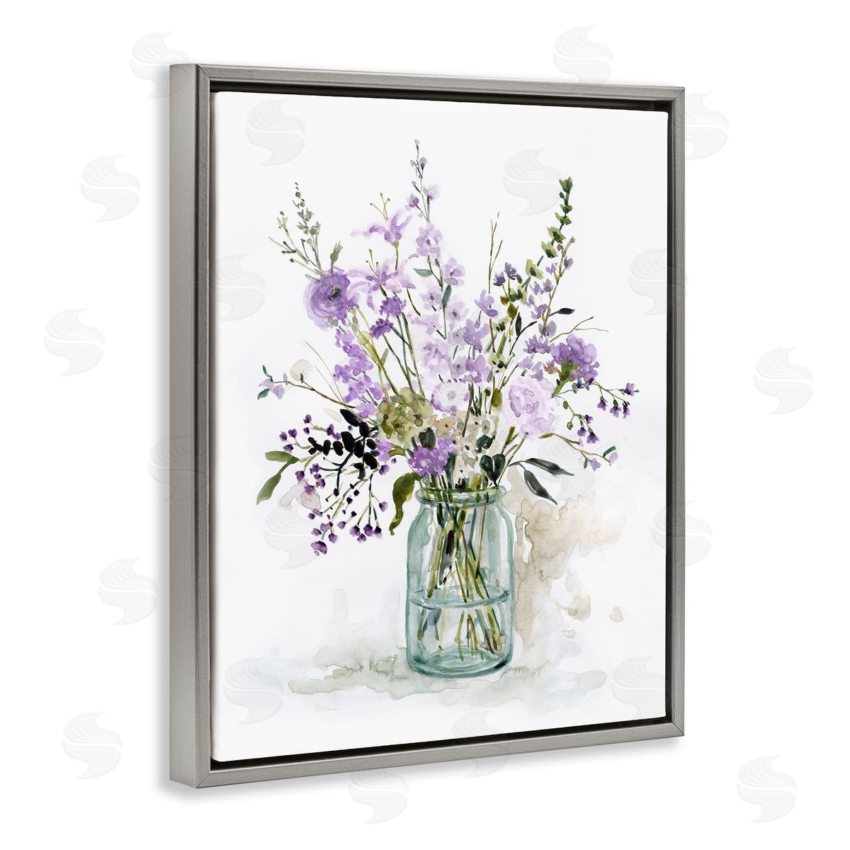 Traditional Mixed Purple Botanicals Grey Floating Frame Canvas Wall Art, Home Decor by Carol Robinson