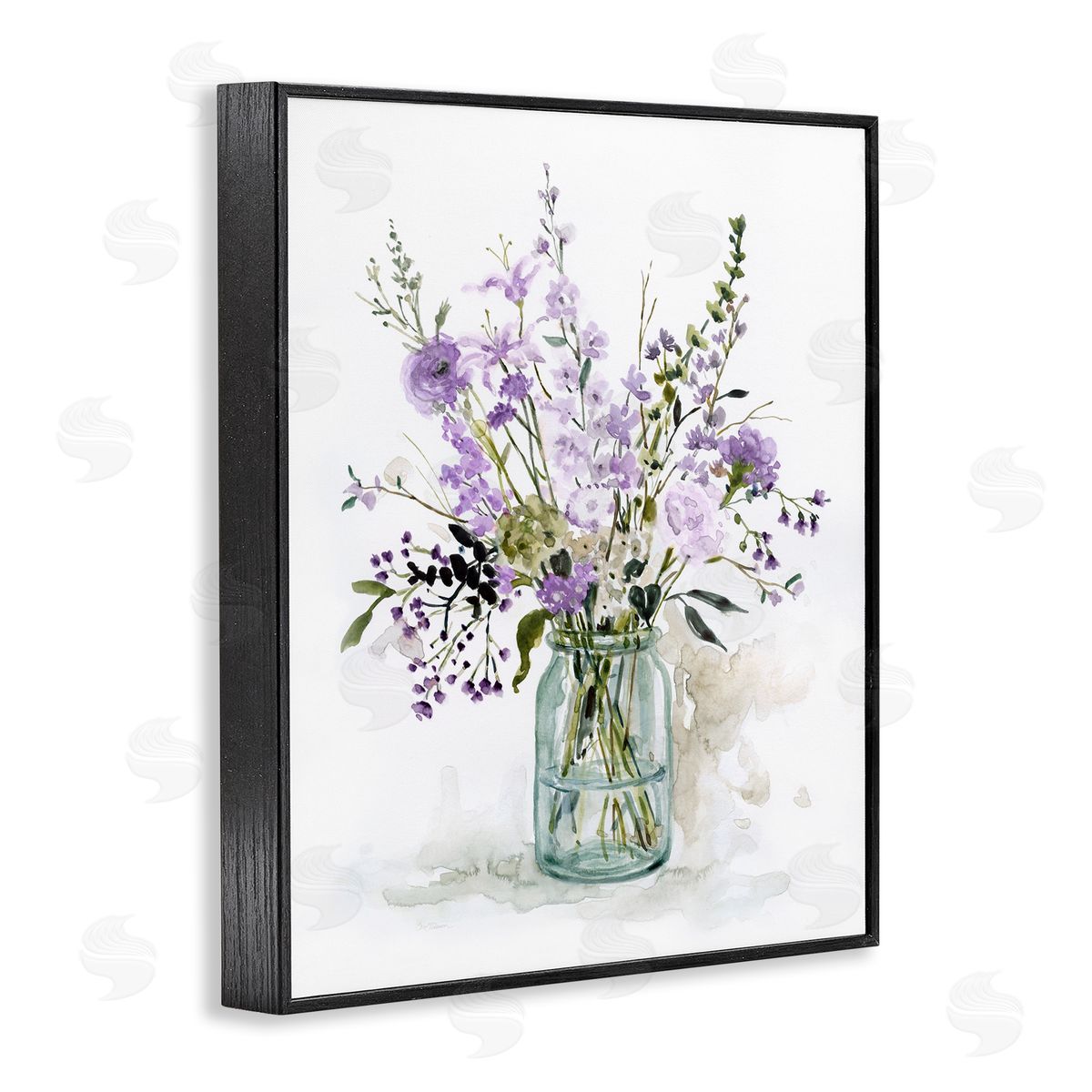 Traditional Mixed Purple Botanicals Black Frame Print Wall Art, Home Decor by Carol Robinson