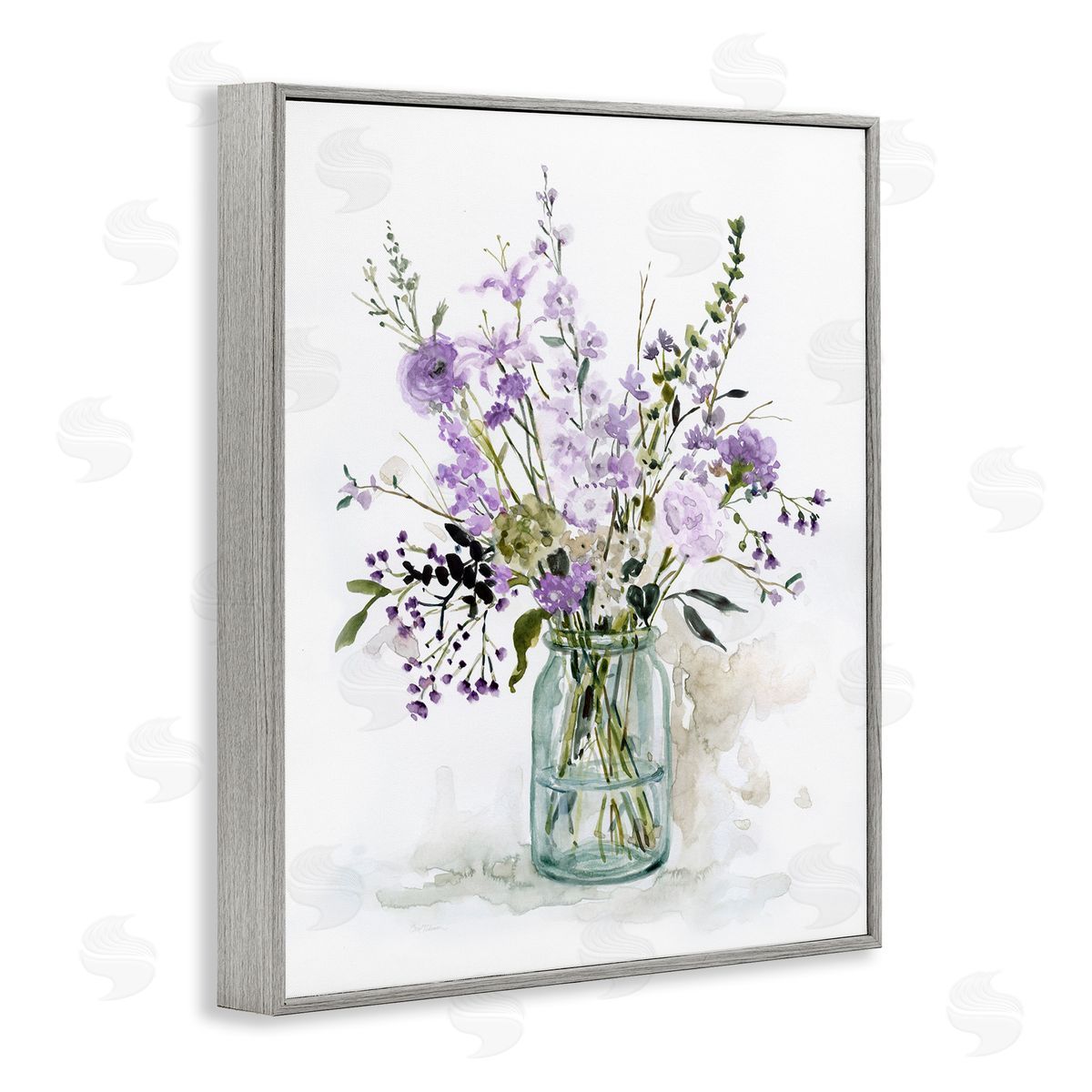 Traditional Mixed Purple Botanicals Grey Frame Print Wall Art, Home Decor by Carol Robinson