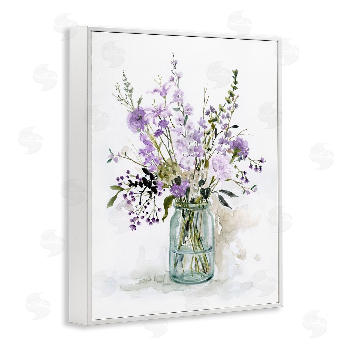 Traditional Mixed Purple Botanicals White Frame Print Wall Art, Home Decor by Carol Robinson