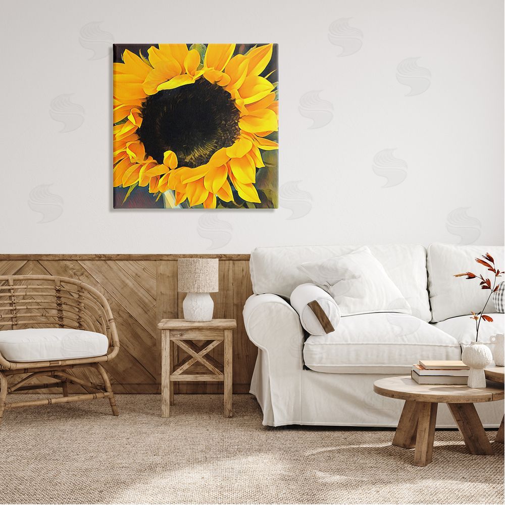 Jessica Manelis Bold Yellow Summertime Sunflower Close Up Blossom Canvas Wall Art in Room