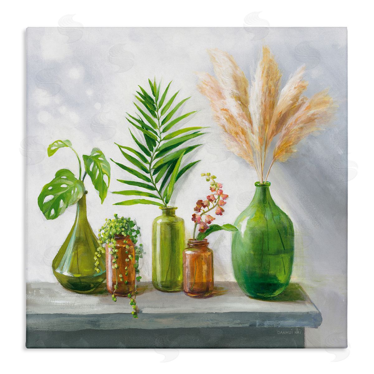 Danhui Nai Varied Ikebana Botanical Leaves Arrangement Still Life Stretched Canvas Wall Art Print