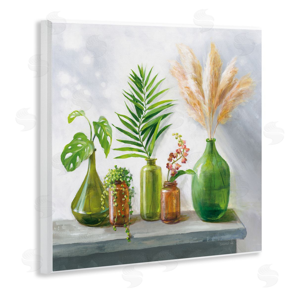 Danhui Nai Varied Ikebana Botanical Leaves Arrangement Still Life Wooden Wall Plaque Art Print