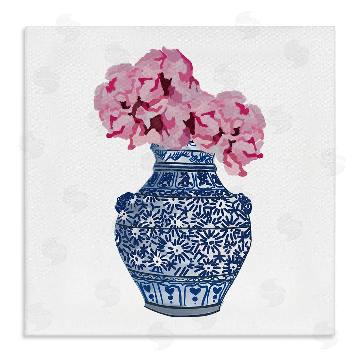 Amelia Noyes Modern Floral Ikebana Arrangement Ornate Blue Vase Stretched Canvas Wall Art Print