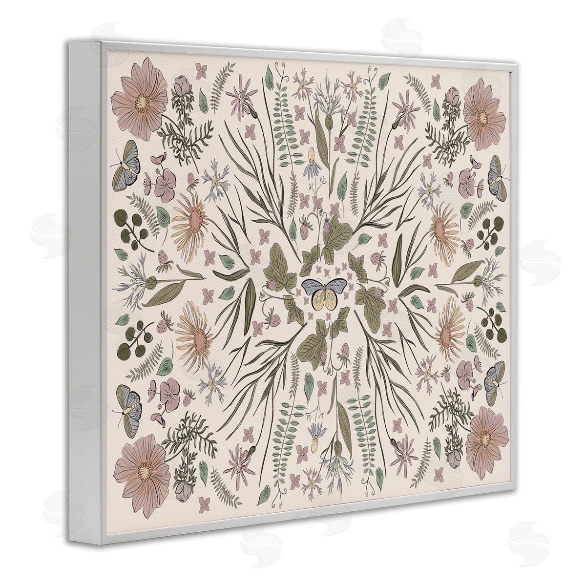 Birgit Maria Kiennast Delicate Botanical Pattern Intricate Butterfly Insects White Framed Giclee Wall Art Print