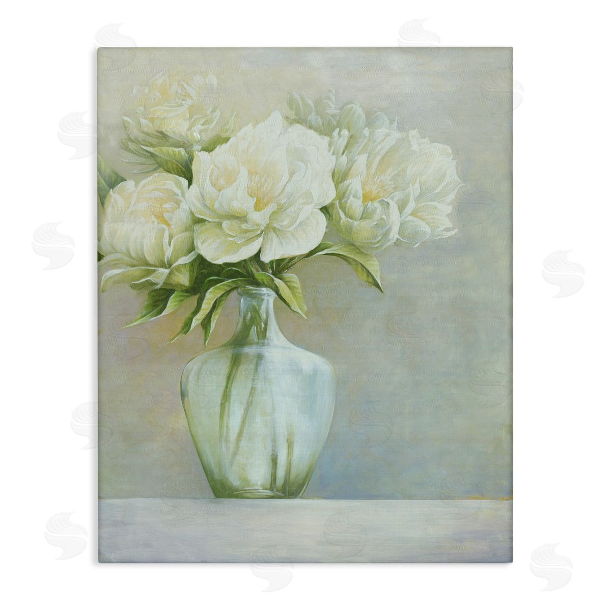 Cloverfield & Co. Blooming White Flowers Traditional Vase Still Life Stretched Canvas Wall Art Print