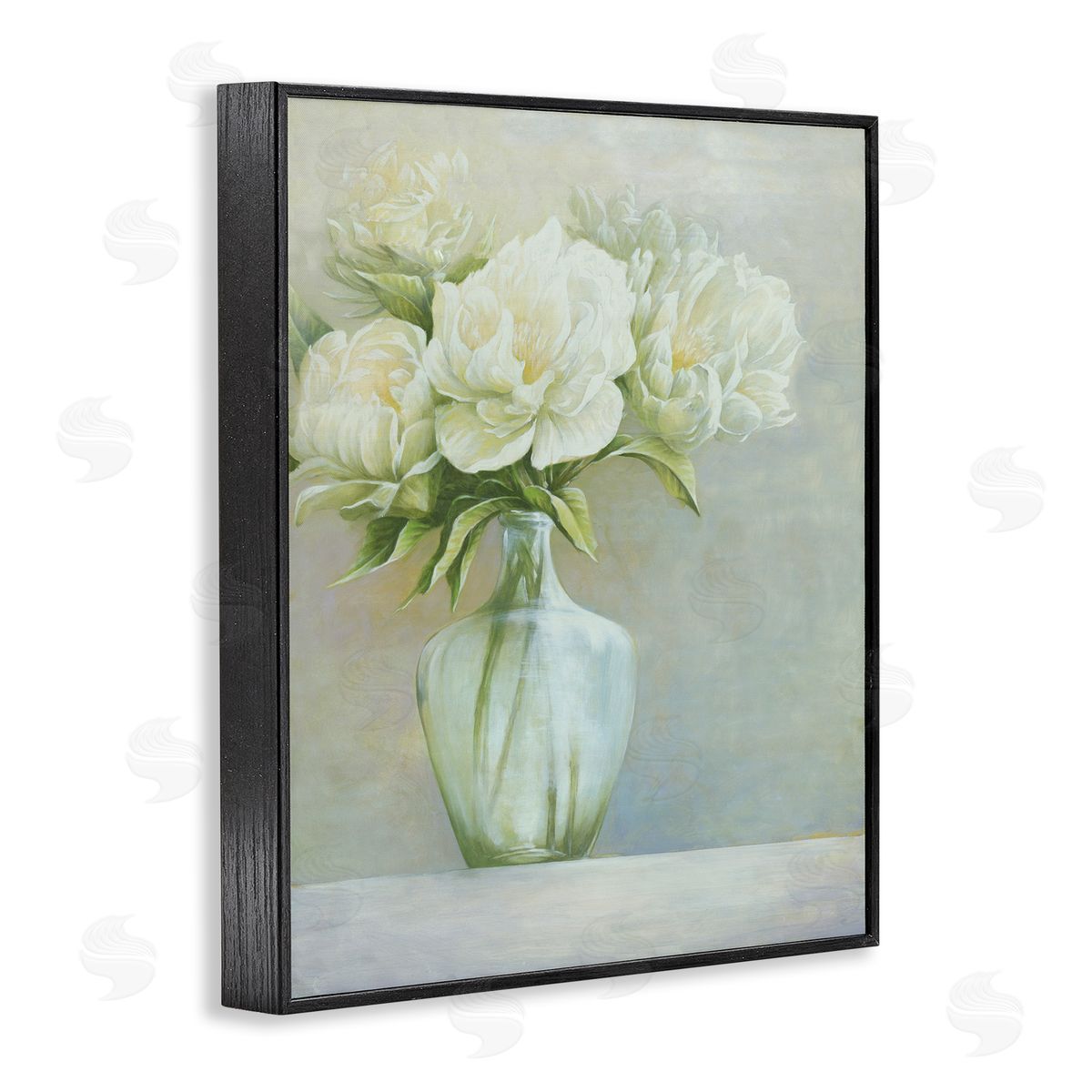Cloverfield & Co. Blooming White Flowers Traditional Vase Still Life Black Framed Giclee Wall Art Print