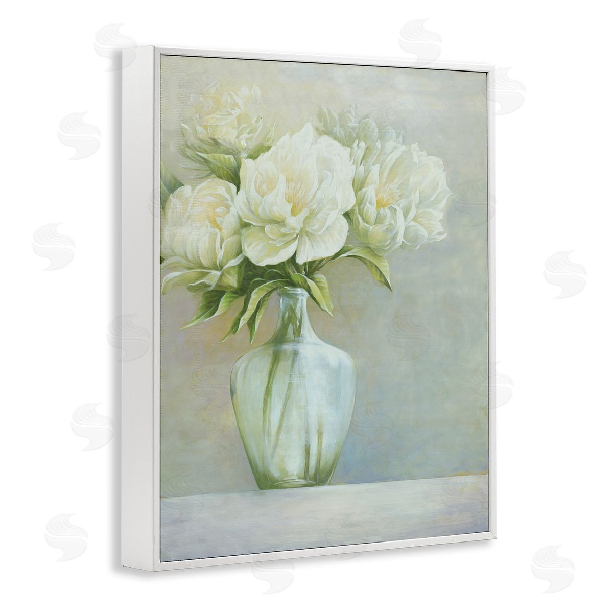 Cloverfield & Co. Blooming White Flowers Traditional Vase Still Life White Framed Giclee Wall Art Print