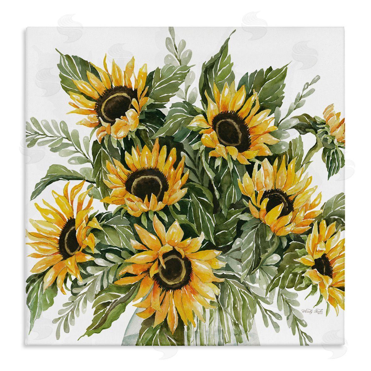 Cindy Jacobs Bold Sunflower Bunches Floral Country Blossom Bouquet Stretched Canvas Wall Art Print
