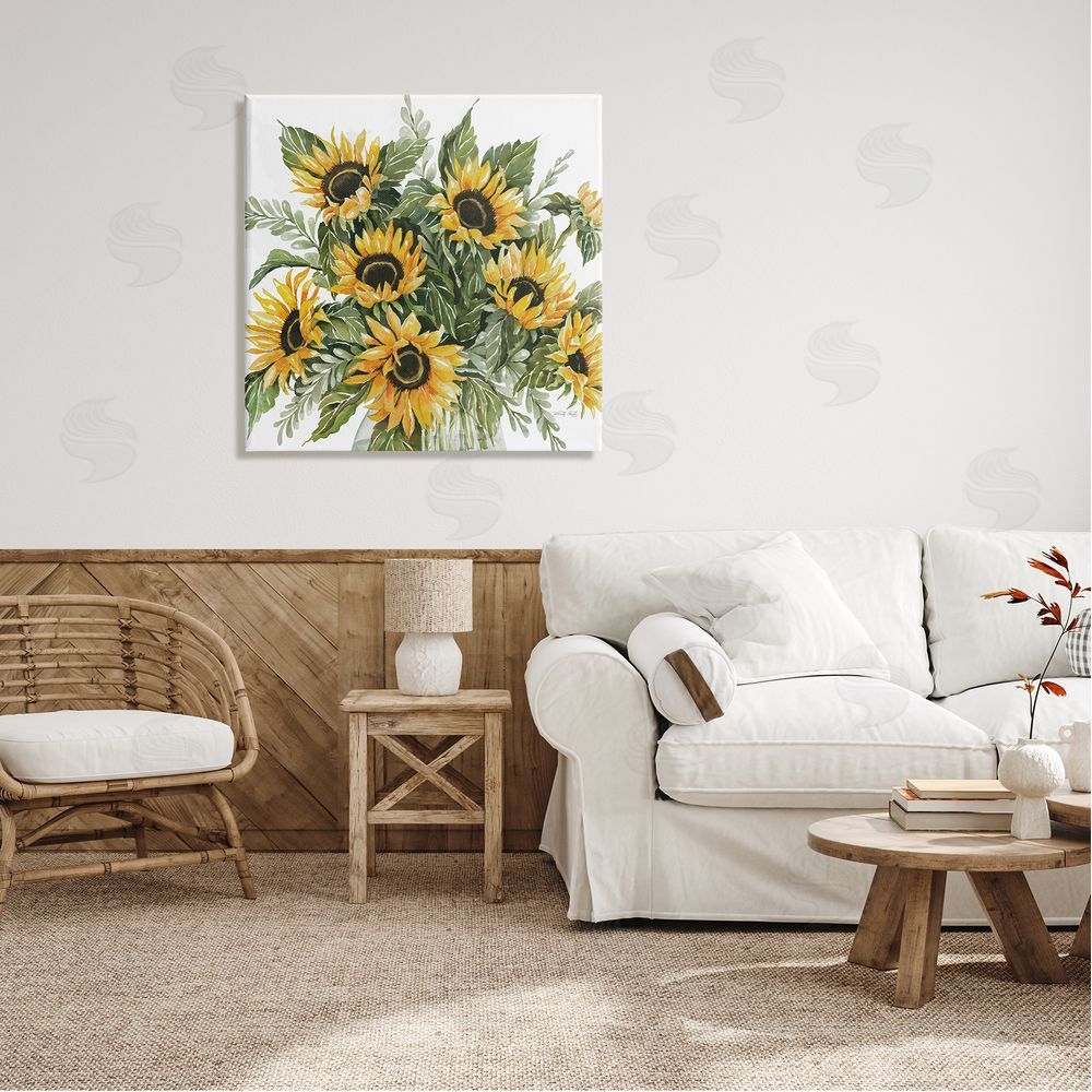 Cindy Jacobs Bold Sunflower Bunches Floral Country Blossom Bouquet Canvas Wall Art in Room