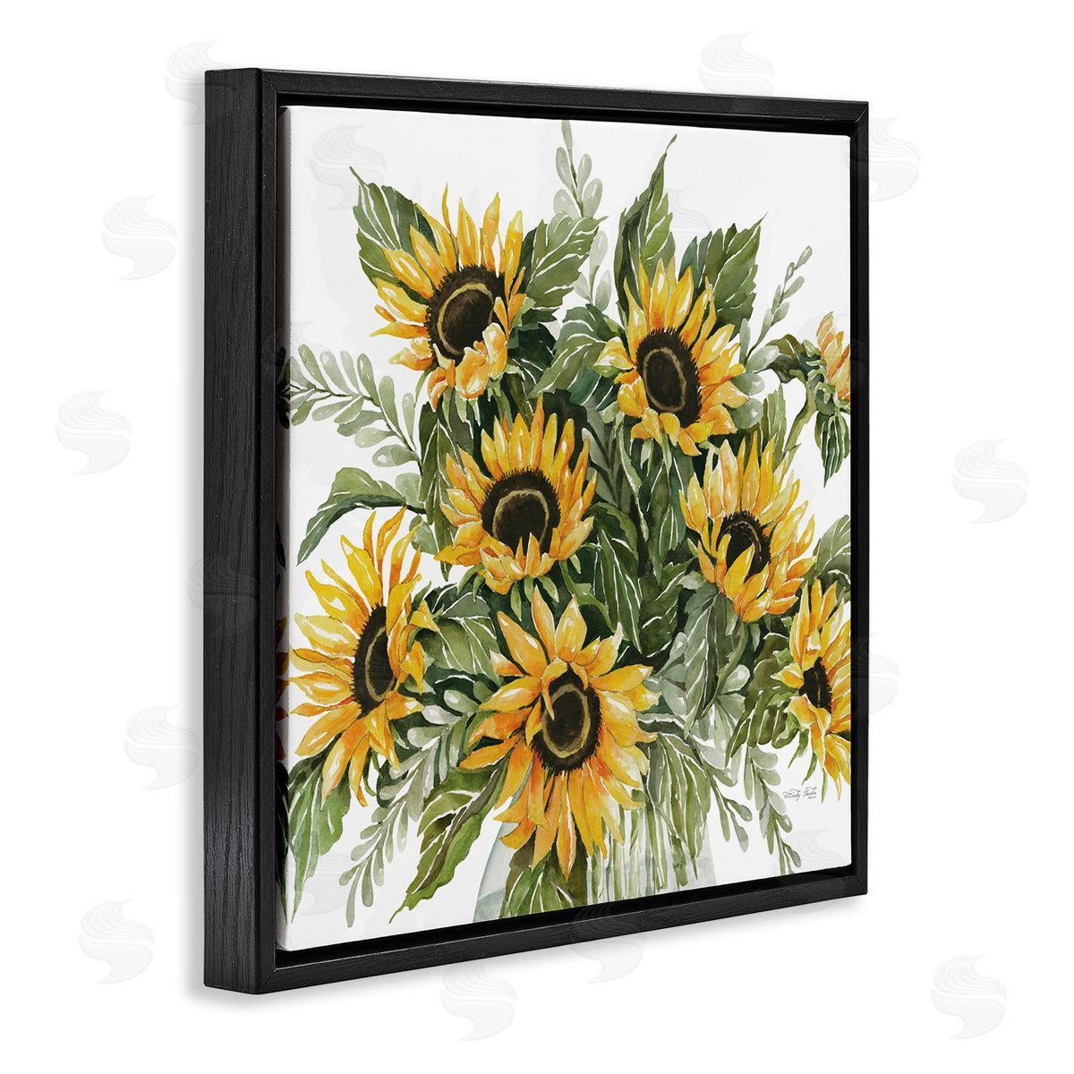 Cindy Jacobs Bold Sunflower Bunches Floral Country Blossom Bouquet Black Floating Frame Canvas Wall Art Print