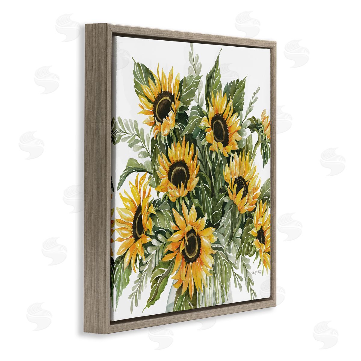 Cindy Jacobs Bold Sunflower Bunches Floral Country Blossom Bouquet Brown Floating Frame Canvas Wall Art Print