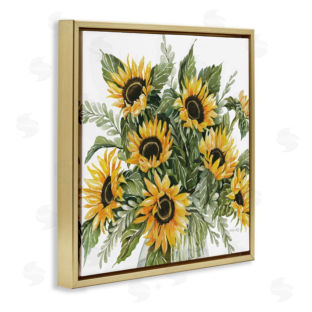 Cindy Jacobs Bold Sunflower Bunches Floral Country Blossom Bouquet Gold Floating Frame Canvas Wall Art Print