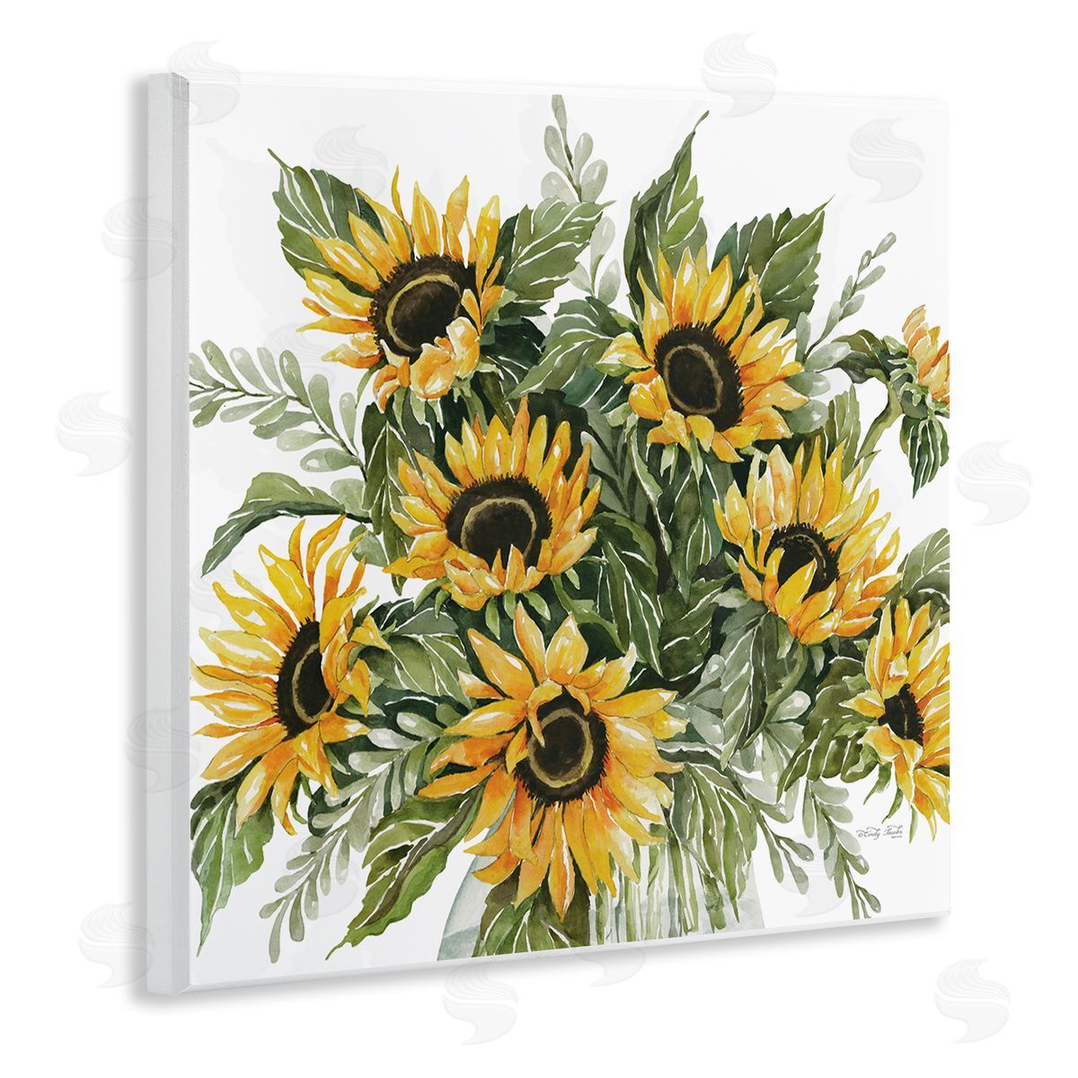 Cindy Jacobs Bold Sunflower Bunches Floral Country Blossom Bouquet Wooden Wall Plaque Art Print