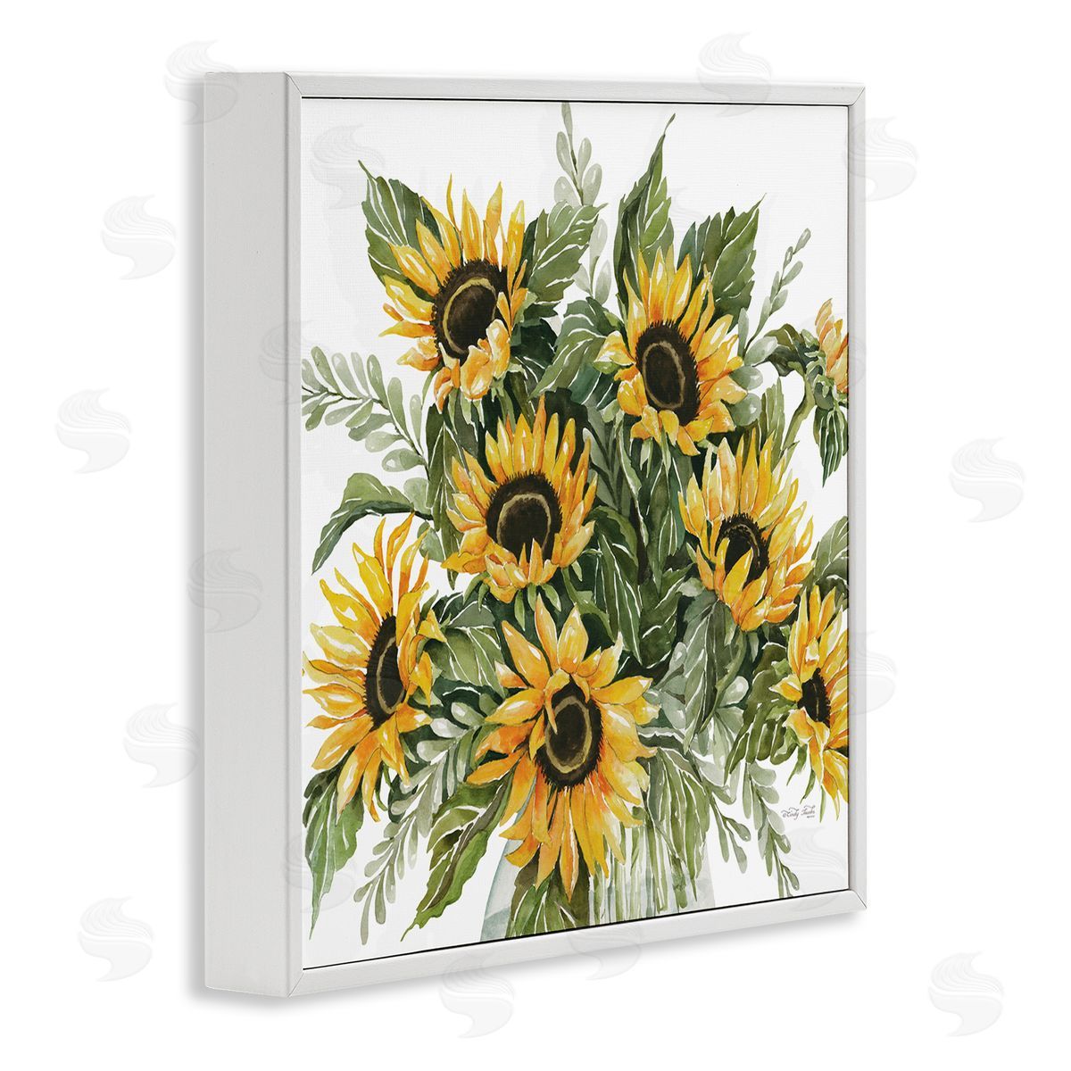 Cindy Jacobs Bold Sunflower Bunches Floral Country Blossom Bouquet White Framed Glicee Wall Art Print