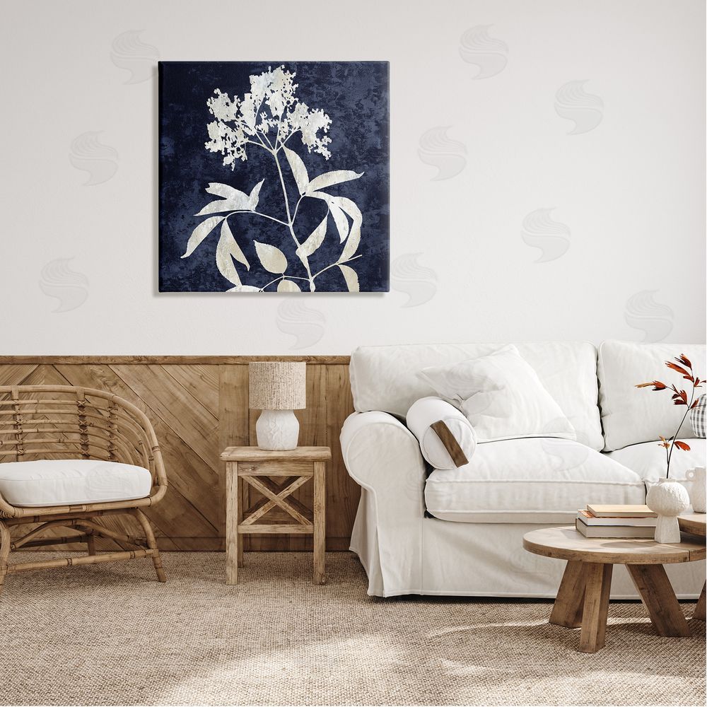 Danielle Carson Contemporary Flower Sprig Botanical Leaves Shapes Design Canvas Wall Art in Room