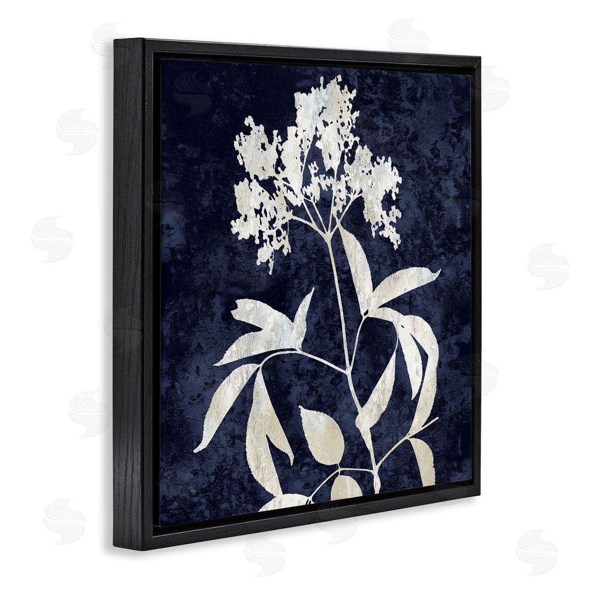 Danielle Carson Contemporary Flower Sprig Botanical Leaves Shapes Design Black Floating Frame Canvas Wall Art Print