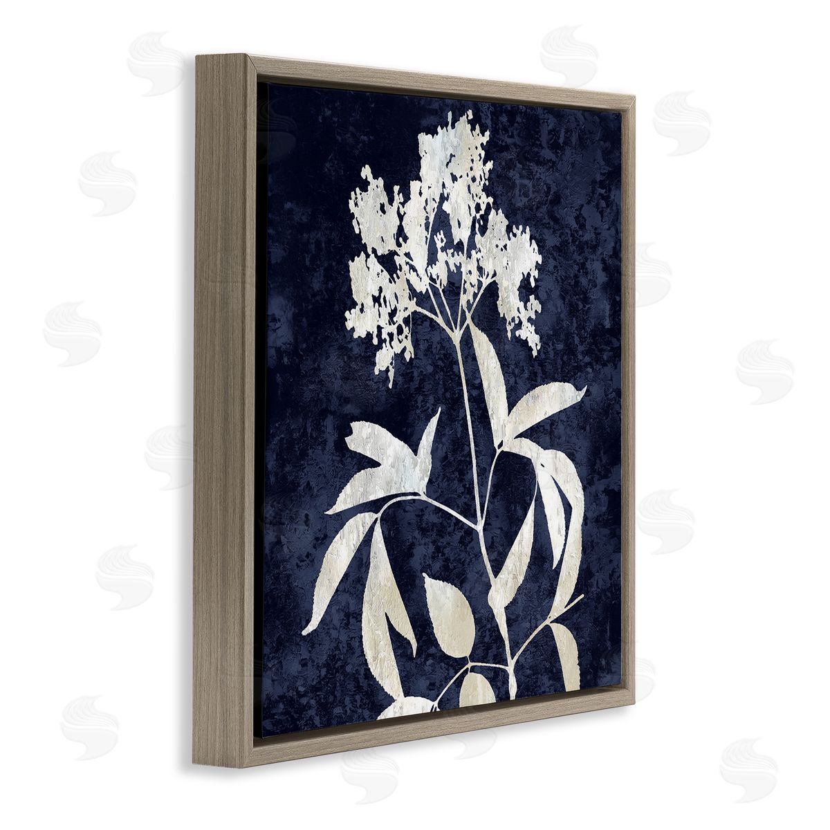 Danielle Carson Contemporary Flower Sprig Botanical Leaves Shapes Design Brown Floating Frame Canvas Wall Art Print
