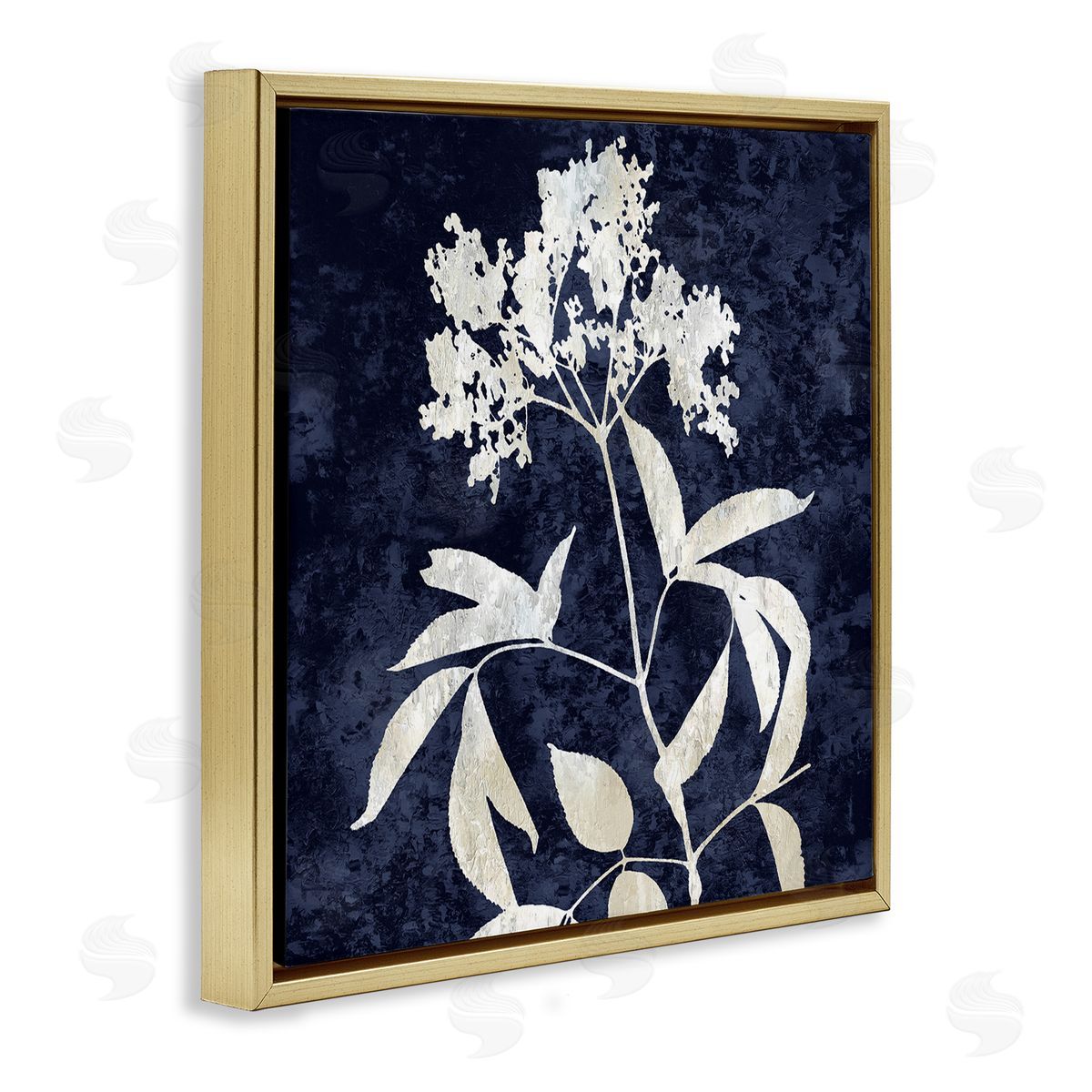 Danielle Carson Contemporary Flower Sprig Botanical Leaves Shapes Design Gold Floating Frame Canvas Wall Art Print