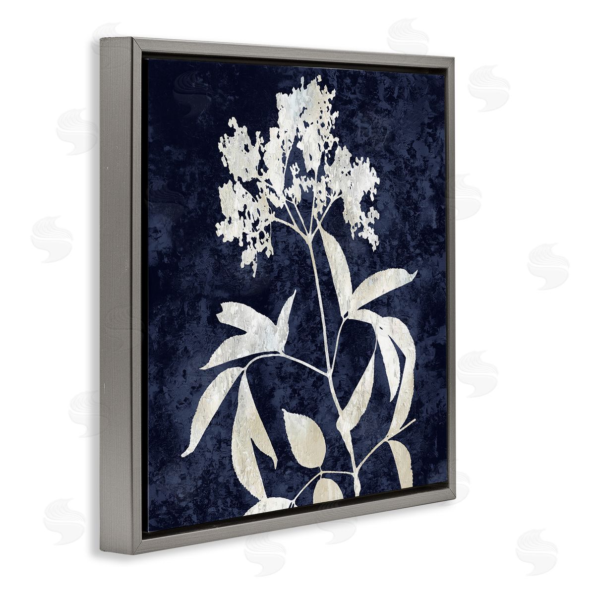 Danielle Carson Contemporary Flower Sprig Botanical Leaves Shapes Design Gray Floating Frame Canvas Wall Art Print