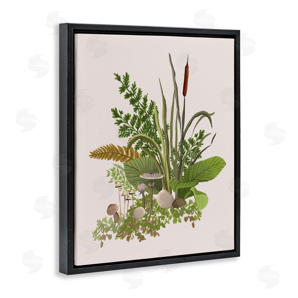 House of Rose Varied Nature Botanicals Forest Floor Mushrooms Arrangement Black Floating Frame Canvas Wall Art Print