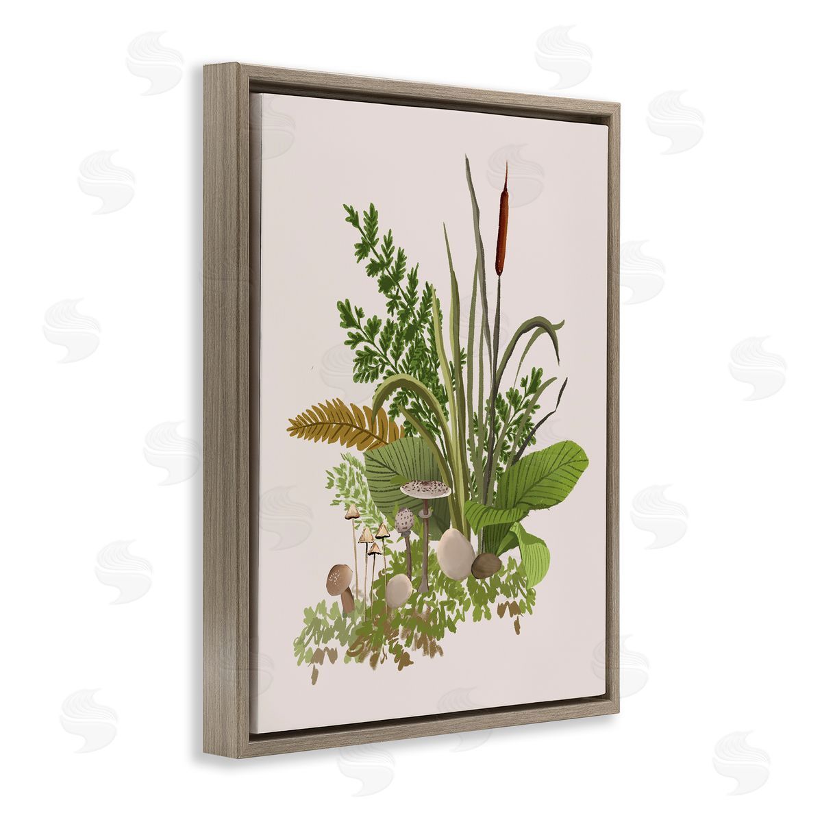 House of Rose Varied Nature Botanicals Forest Floor Mushrooms Arrangement Brown Floating Frame Canvas Wall Art Print