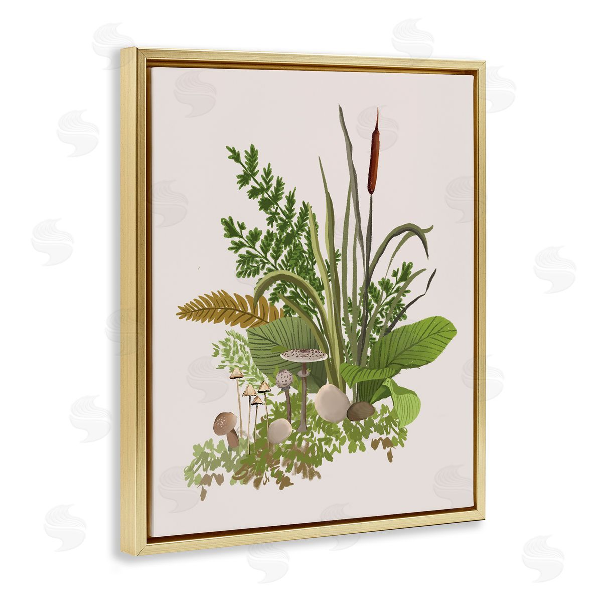 House of Rose Varied Nature Botanicals Forest Floor Mushrooms Arrangement Gold Floating Frame Canvas Wall Art Print