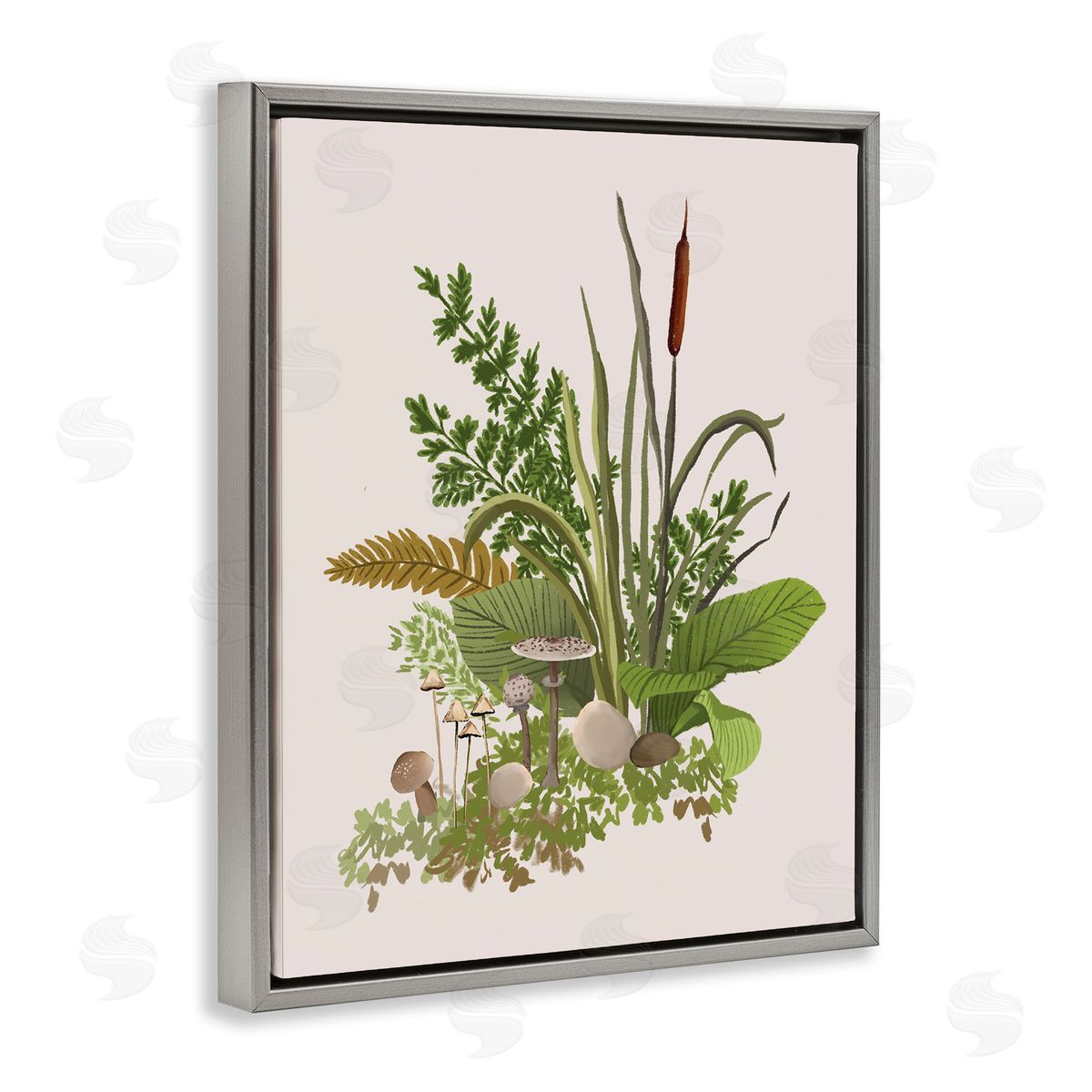 House of Rose Varied Nature Botanicals Forest Floor Mushrooms Arrangement Gray Floating Frame Canvas Wall Art Print