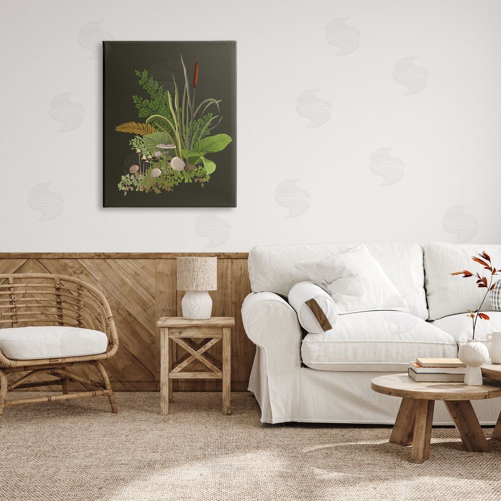 House of Rose Natural Forest Floor Botanical Arrangement Mixed Mushrooms Ferns Canvas Wall Art Print in Room