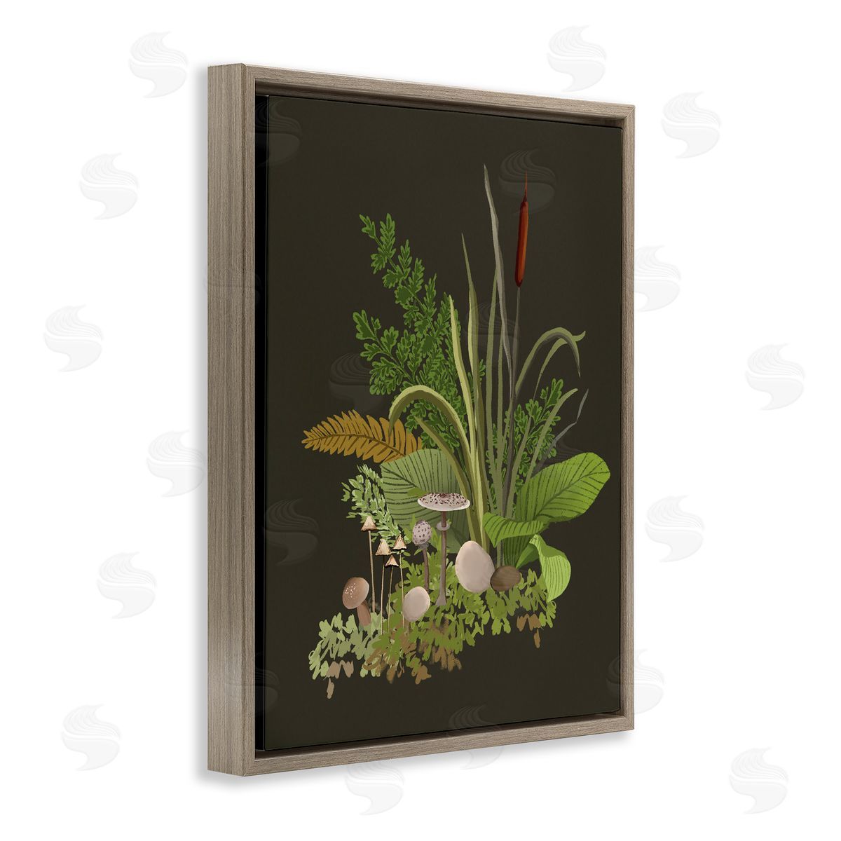 House of Rose Natural Forest Floor Botanical Arrangement Mixed Mushrooms Ferns Brown Floating Frame Canvas Wall Art Print