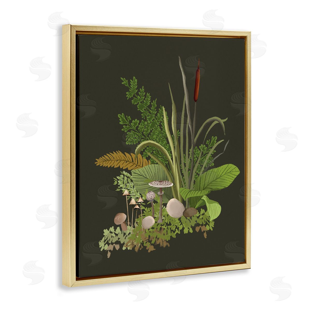 House of Rose Natural Forest Floor Botanical Arrangement Mixed Mushrooms Ferns Gold Floating Frame Canvas Wall Art Print