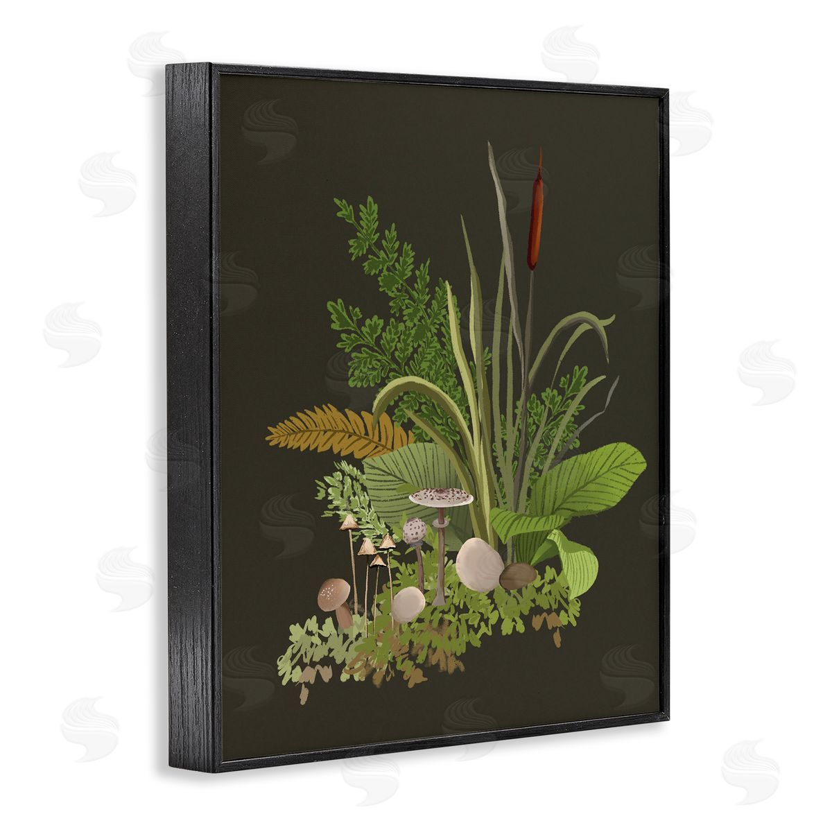 House of Rose Natural Forest Floor Botanical Arrangement Mixed Mushrooms Ferns Black Framed Giclee Wall Art Print