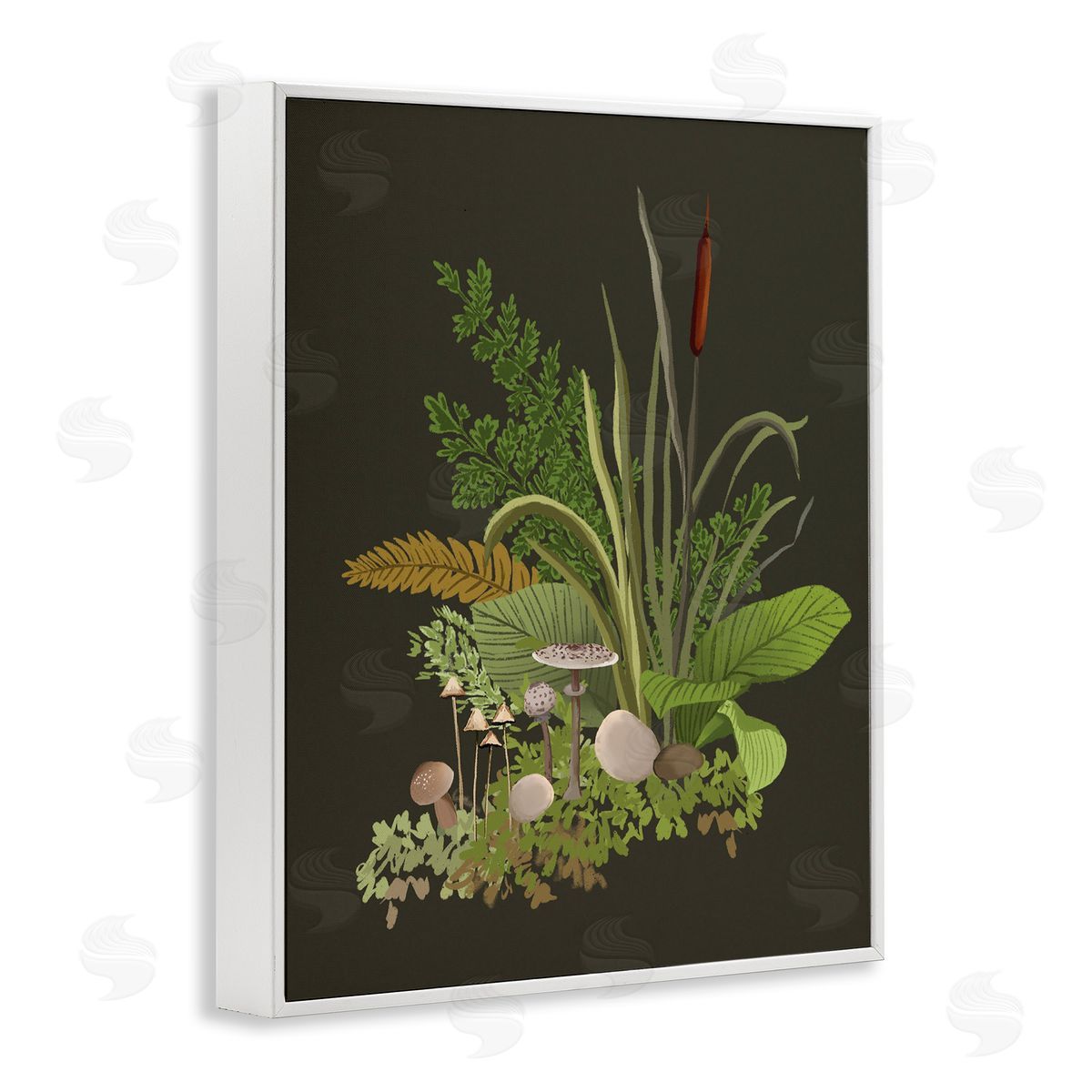 House of Rose Natural Forest Floor Botanical Arrangement Mixed Mushrooms Ferns White Framed Giclee Wall Art Print