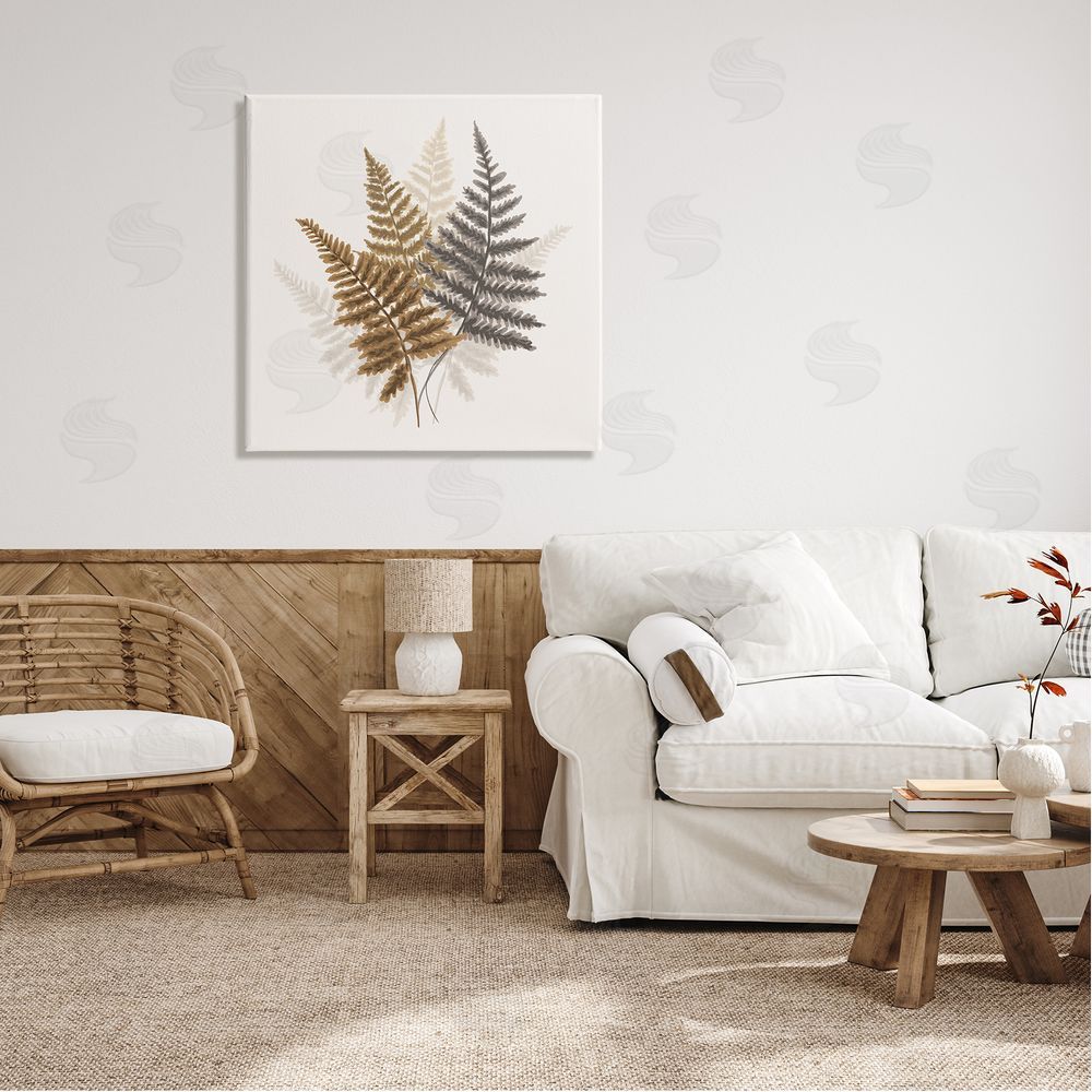 House of Rose Layered Fern Leaves Soft Botanical Earth Tones Canvas Wall Art in Room
