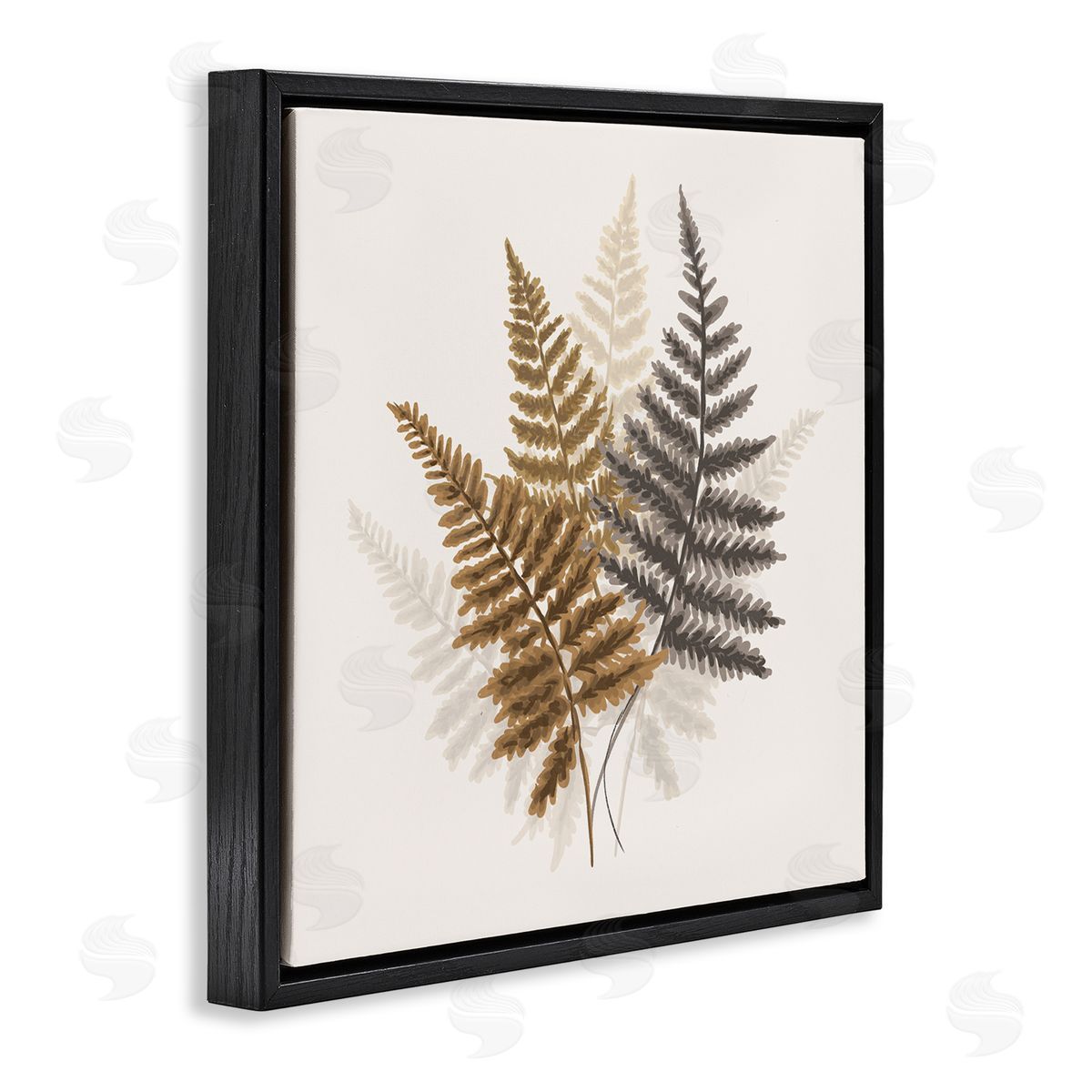 House of Rose Layered Fern Leaves Soft Botanical Earth Tones Black Floating Frame Canvas Wall Art Print