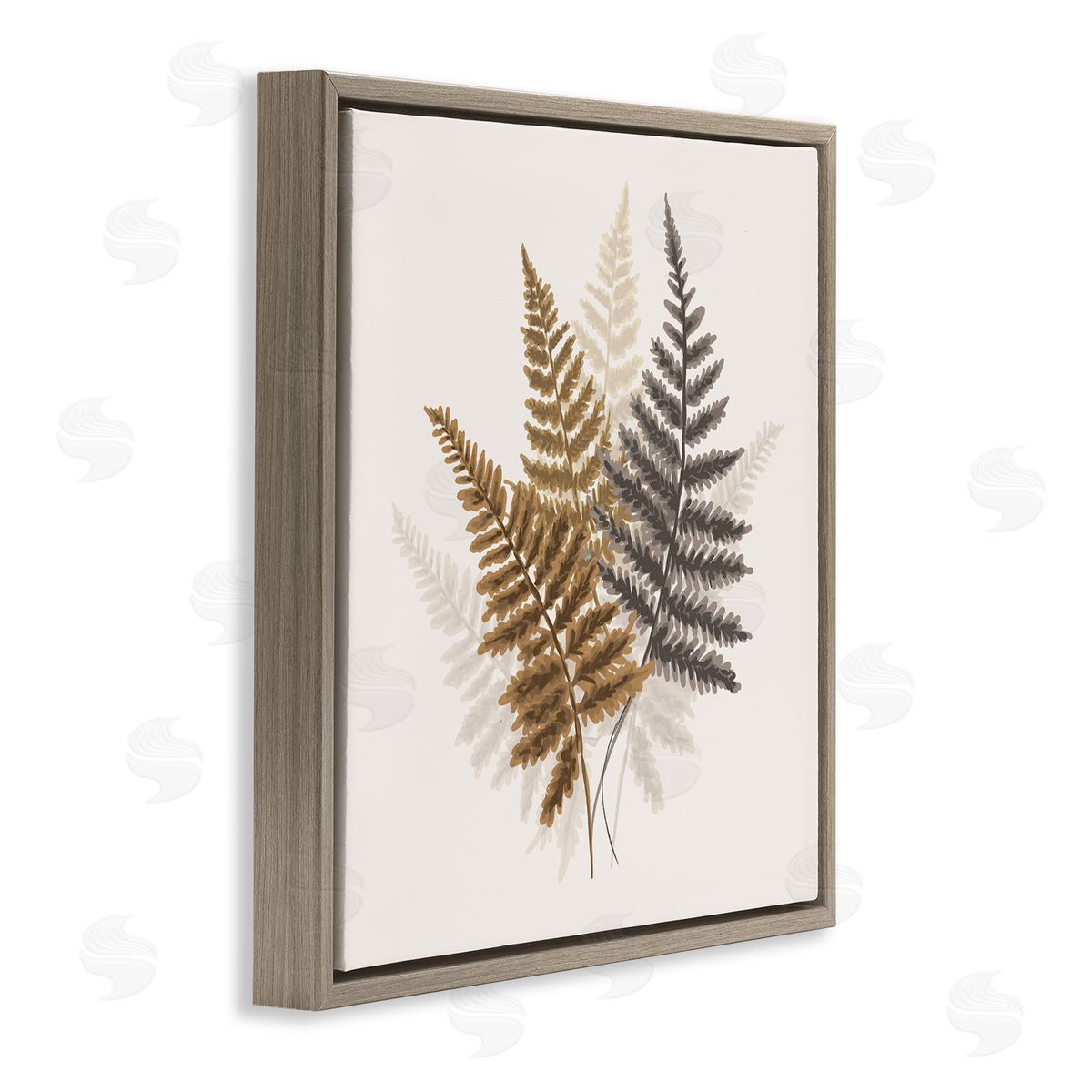 House of Rose Layered Fern Leaves Soft Botanical Earth Tones Brown Floating Frame Canvas Wall Art Print